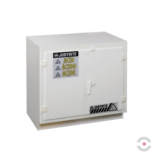 Szafa zabezpieczająca (kwasy, zasady) Justrite BENCH HDPE M, 90 l, 2-drzwiowa ZR, biały