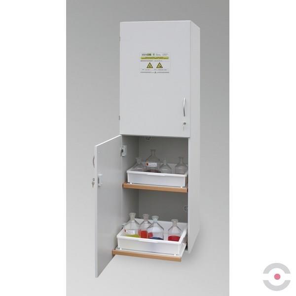 Szafa zabezpieczająca Topserw (płyty HPL) na substancje żrące, kwasy, zasady, 2*2 półki wysuwane, 2*1-drzwiowa (prawe), szary