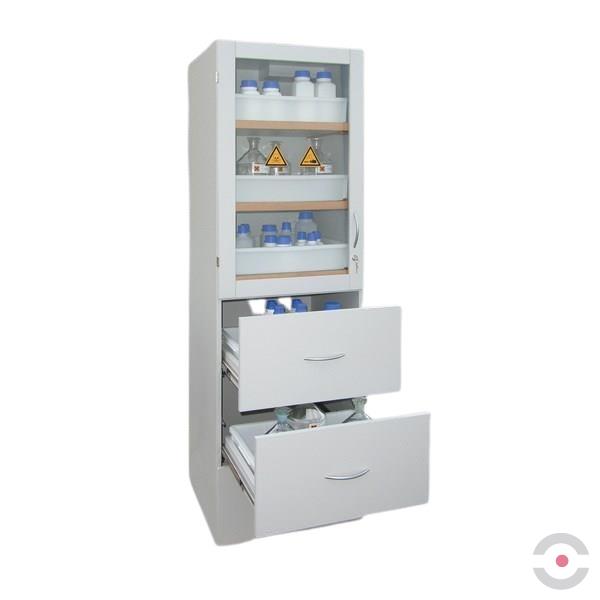 Szafa zabezpieczająca (kwasy, zasady) Topserw SLIM S, 2 komory, 3 półki wysuwane, 2 szuflady, drzwi CLA-GL prawe