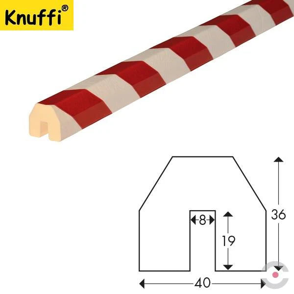 Elastyczny profil ostrzegawczo-ochronny Knuffi, typ BB, biały/czerwony, 50 m