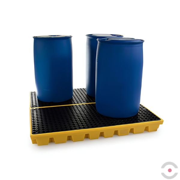 Platforma robocza polietylenowa Topserw 240 l, beczka 4*200 l, wanna wychwytowa, żółty, LOW