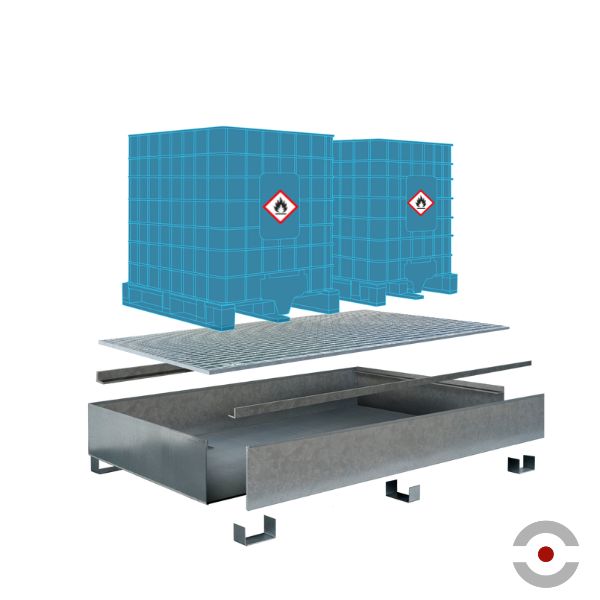 Paleta (wanna) wychwytowa Topserw, stalowa, 1000 l, 2*IBC/KTC - 8 beczek 200 l, stal 3 mm, ocynkowana