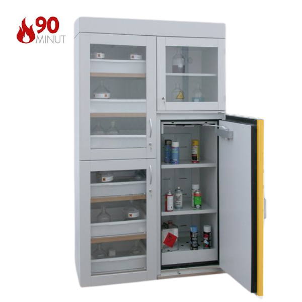 Szafa kombinowana Topserw COMBI-90 XL, 6 wanienek, 3 moduły, drzwi GL szare/żółte, LAB, 90 min