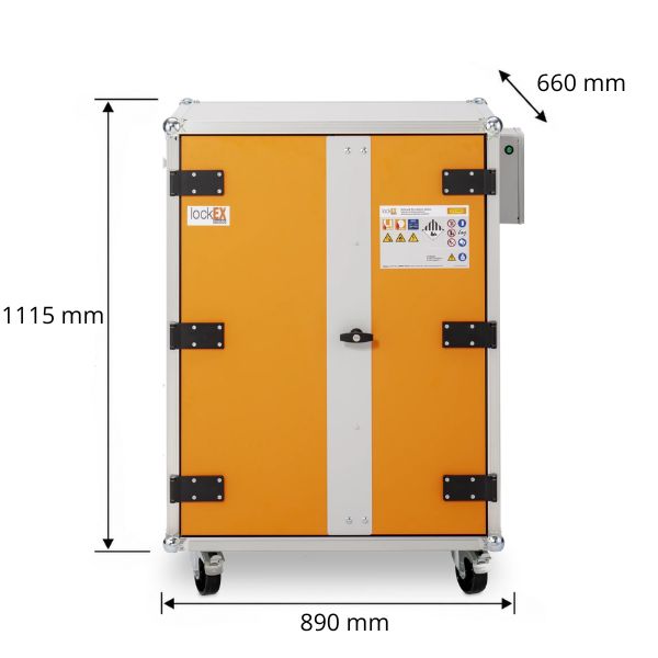 Szafa zabezpieczająca Topserw BATT M, ładowanie akumulatorów, 230V, 3 półki, 18 gniazd, kółka, Premium 8/10, (VDMA 24994)