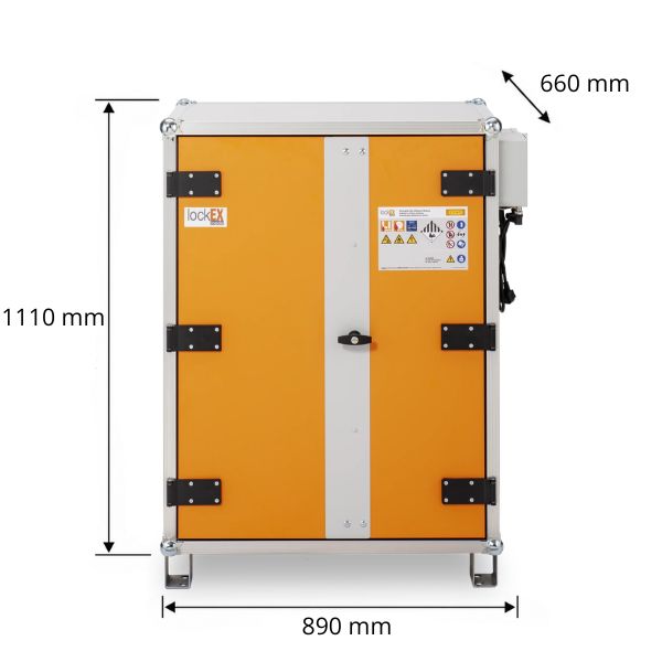 Szafa zabezpieczająca Topserw BATT M, ładowanie akumulatorów, 230V, 3 półki, 18 gniazd, nóżki, Premium Plus 8/10, (VDMA 24994)