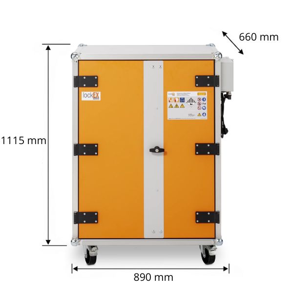 Szafa zabezpieczająca Topserw BATT M, ładowanie akumulatorów, 230V, 3 półki, 18 gniazd, kółka, Premium Plus 8/10, (VDMA 24994)