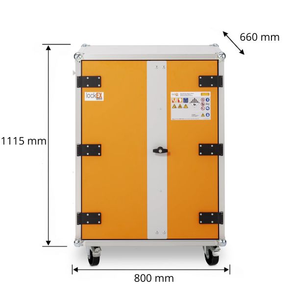 Szafa zabezpieczająca Topserw BATT M, ładowanie akumulatorów, 230V, 3 półki, 18 gniazd, kółka, Basic 8/10, (VDMA 24994)