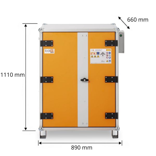Szafa zabezpieczająca Topserw BATT M, ładowanie akumulatorów, 230V, 3 półki, 18 gniazd, nóżki, Premium 8/10, (VDMA 24994)
