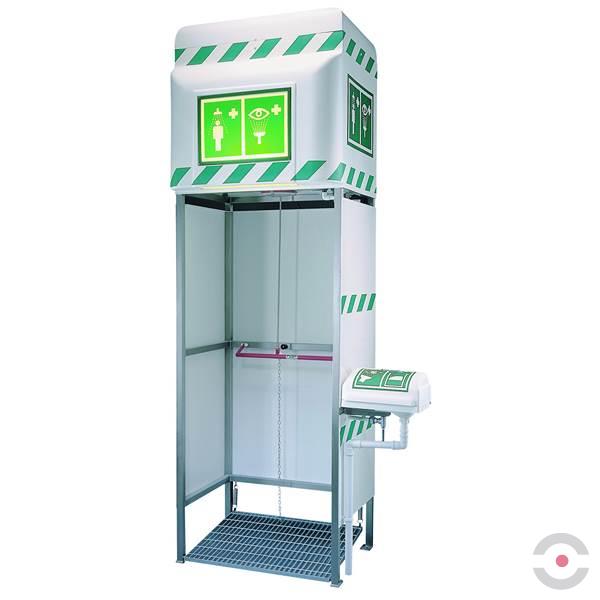 Kabina bezpieczeństwa Hughes, natrysk awaryjny, myjka do oczu/twarzy (OUT), ściany GRP, zbiornik 350 l, mrozoodporna -35°C