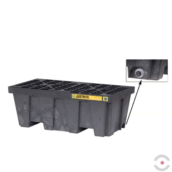 Wanna wychwytowa Justrite 250 l, beczka 2*200 l, kratownica, spust, czarny, MEDIUM