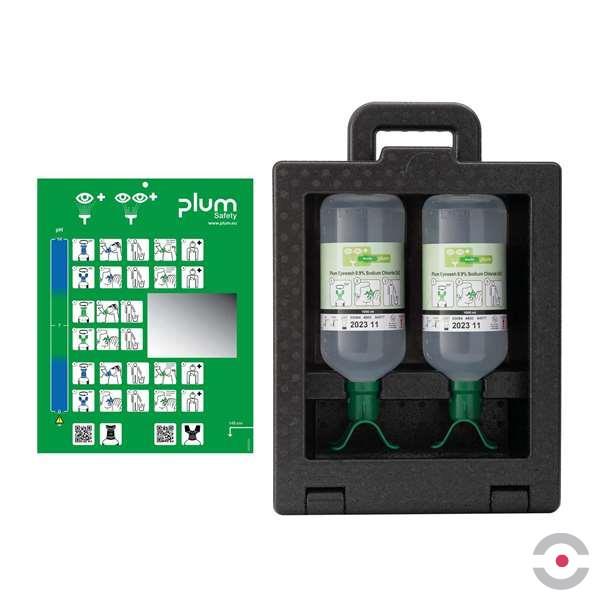 Zestaw naścienny zamykany Plum iBOX - roztwór do płukania oka, ciało obce, DUO butelka 2*1000 ml, chlorek sodu 0,9%, dozownik z plastrami