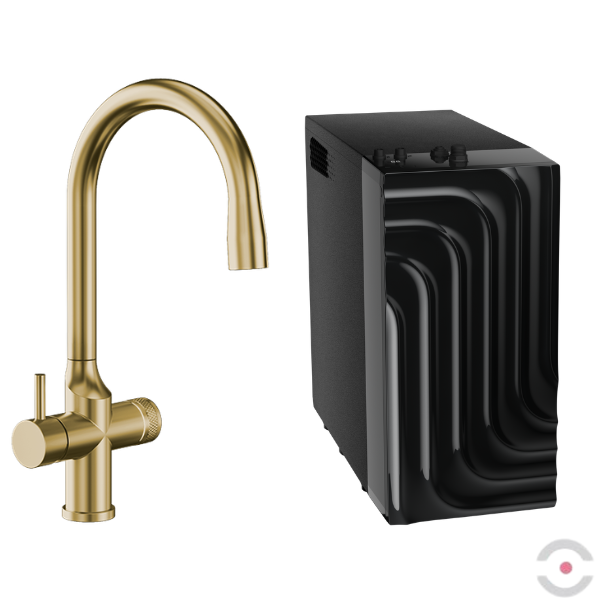 Dystrybutor wody pitnej Zdrojownia WAVEHOME, kran i chłodziarka, woda gazowana, lekko gazowana, chłodzona, złoty
