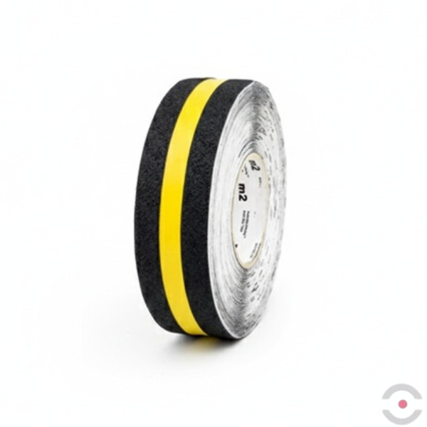 Taśma antypoślizgowa wielofunkcyjna, rolka, czarna z żółtym paskiem, S*D 50 mm*18,3 m